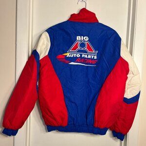 Vtg Big A Auto Parts Racing  Jacket Sz Med Reeves #96 NASCAR R/B/W 90s Jebco USA